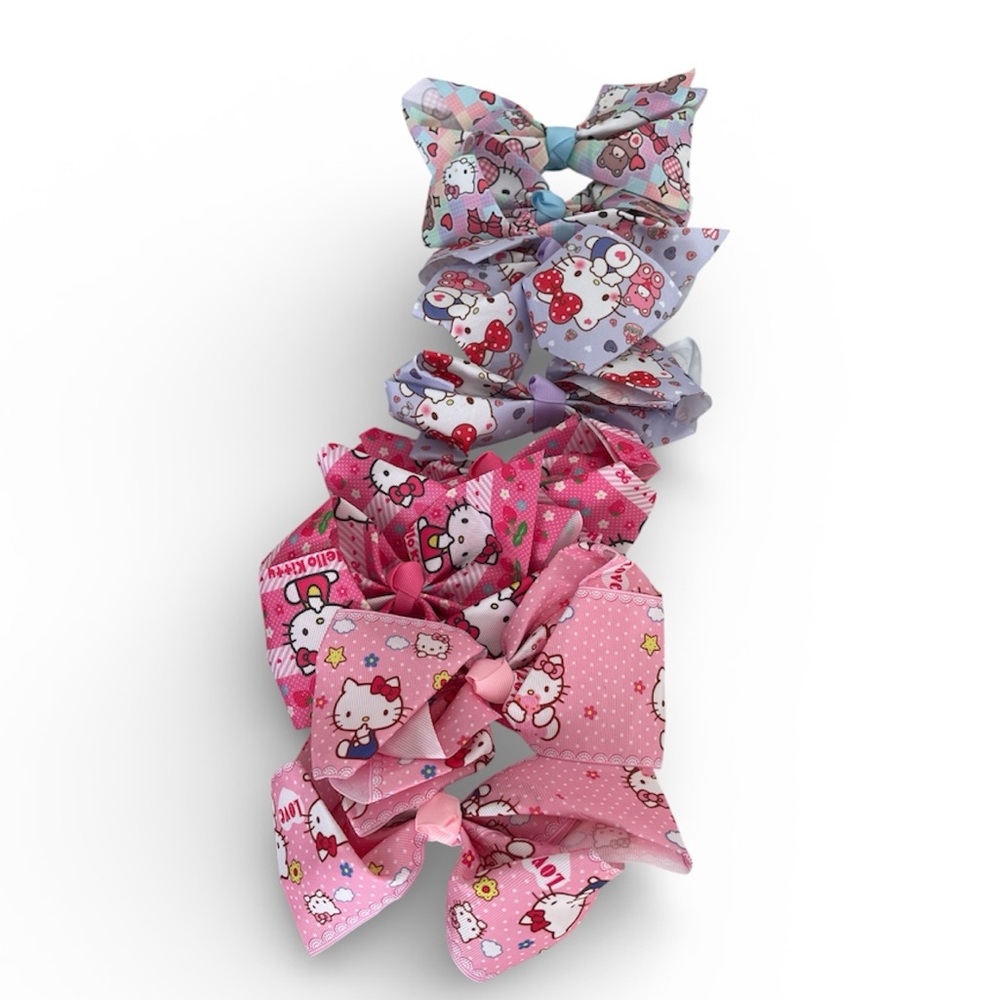 Bundle of 8 Hello Kitty Bow Hair Clips Ribbons NWT